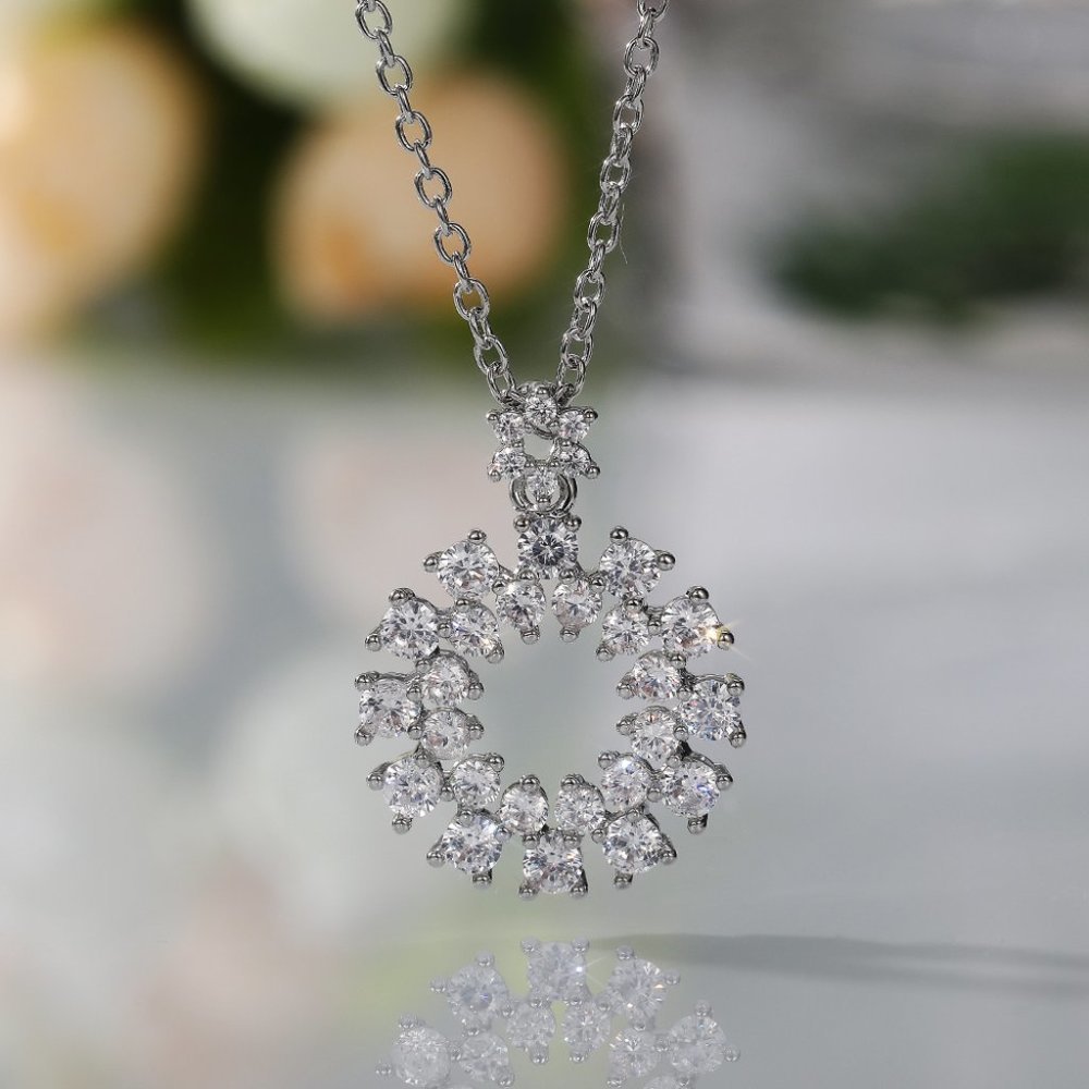 🎊Dainty Shiny Hollow Round CZ Silver Plated Dainty Necklace for WomenEVGG1103